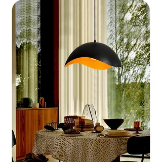 YNDD Vintage Hängelampe Esstisch, Schwarz Gold Hängeleuchte Ø29cm, E27 Retro Esstischlampe, Metall Dome Industrielampe Pendelleuchte, Hängend Schlafzimmerlampe für Esszimmer, Küche Bar