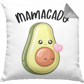 Trendation Mamacado Kissen mit Füllung 40x40 Geschenk Werdene Mutter Avocado NIedliche Grafik Schwangerschafts-Verkündung (Grau)