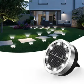 Dankeled 1 Stück Solar Bodenleuchten Aussen - 8 LED Weiß Solarlampen für Außen Garten, IP65 Wasserdicht Solarleuchten Gartenbeleuchtung für Auffahrt Weg Rasen Gehweg Patio (Edelstahl+Kunststoff)