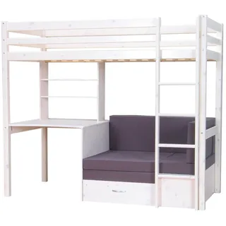 VCM ebuy24 Kids Hochbett Couch Lattenrost Matratze Schreibplatte und Regal Weiss Grau