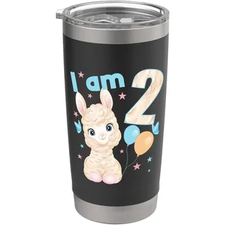 Outfit zum 2. Geburtstag für Jungen und Mädchen, Alpaka Lama Doppelwandiger Edelstahl-Thermobecher