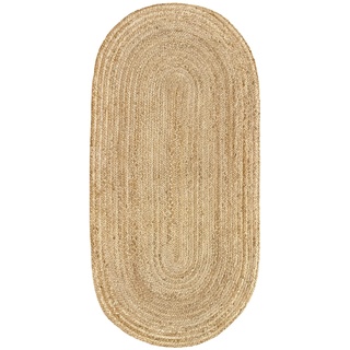 HAMID - Jute-Teppich Alhambra Oval Natural Color, 100% handgemachter Jutefaser-Teppich, für Wohnzimmer, Schlafzimmer, Dekoration, (70x140cm)