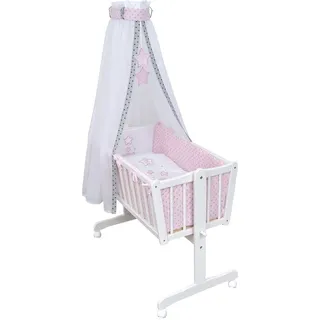 Baby-Delux Wiegenset Bettwäsche Set 6-tlg für Babywiege Magic Stars Rosa (ohne Wiege) - Weiß/Rosa/Grau