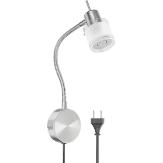 ledscom.de Leselampe MIRAS mit Schwanenhals, Schalter und Stecker chrom matt GU10 Wand-Leuchte 5,473W 468lm 30° warm-weiß