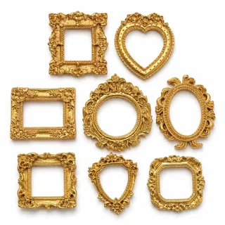 ARYIMYDP 8 Stück Mini Bilderrahmen Vintage Gold, Barock Bilderrahmen Set aus Kunstharz mit Oval Herz Quadrat und Schildform, Kleine Fotorahmen für DIY Wanddeko Schmuckdisplay Scrapbooking Tischdeko
