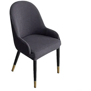 Weicher Samt-Esszimmerstuhlbezug, einfarbig, Stretch, gebogene Rückenlehne, Stuhlhussen mit Armlehne, Schminktisch, Drehstuhlbezug, abnehmbar, waschbar, für Schlafzimmer, Party, Hotel (dunkelgrau)