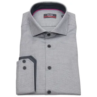 Pure Langarmhemd Slim Fit stark tailliert Kentkragen Kontrastknöpfe grau XXL