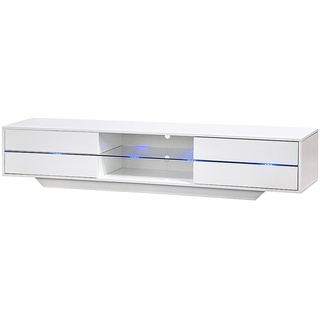 Robas Lund Lowboard Weiß Hochglanz TV Möbel mit LED Farbwechselbeleuchtung, 40 x 160 x 36 cm
