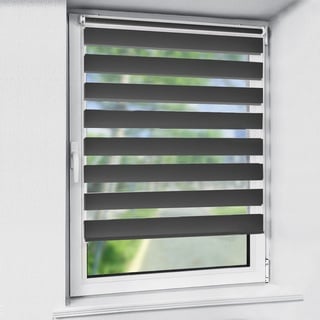 Doppelrollo rollos für Fenster ohne Bohren 130cm, OUBO, Lichtschutz, freihängend, mit Klemmträger, Klemmfix, livhtdurchlässig und verdunkelnd schwarz 35 cm x 130 cm