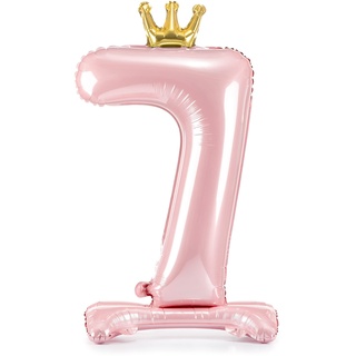 Decoraparty Folienballon Zahl 7 rosa Füße aus Aluminium, Balloon Foil Ständer für Weibchen, aufblasbar mit Luft für Party, Geburtstag, Jahrestag, Abschlussfeier, Mädchen, 84 cm