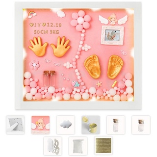 MAGICSHE Bilderrahmen zum Basteln Baby Handabdruck und Fußabdruck Set rosa D