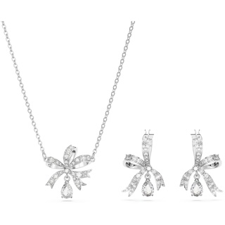Swarovski Volta Set, Rhodinierte Halskette und Ohrringe mit Schleifen-Motiv und Strahlenden Weißen Swarovski Kristallen