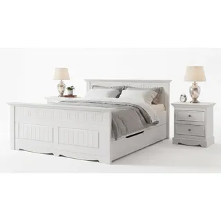 Feldmann-Wohnen Schlafzimmer-Set Belluno Elegante, (lackiertes finnisches Kiefernholz, mit Schubladen, 5-tlg., moderne Optik, 5-teiliges Schlafzimmer-Set, mit Schubladen), Massivholz 180x200cm Kiefer Weiß weiß 319 cm x 95 cm x 214 cm