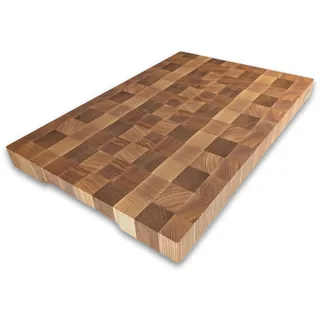 XXXL Stirnholz Schneidebrett 60×40×4,5 cm – Premium Hackblock aus Eiche & Esche – Küchenbrett massiv mit Griffmulden & rutschfesten Silikonfüßen – extra groß & langlebig