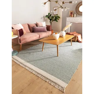 benuta Wollteppich Kim, rechteckig, Höhe: 5 mm, Teppich Wohnzimmer, Schlafzimmer, Esszimmer, Flur, Kunstfaser, Cozy grün 160 cm x 230 cm x 5 mm