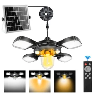 Eleganted Solar Hängelampen, 192 LED Solarlampen Hängend für Innen Außen mit 5m Kabel, IP65,4400-mAh mit Fernbedienung, 5 Modi Hängend Faltbar Wasserdicht, für Garten Terrasse Balkon Pavillon
