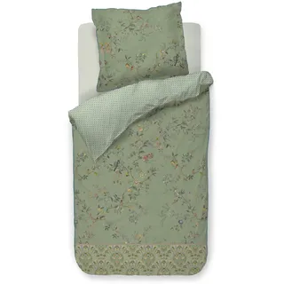 PiP Studio Bettwäsche Amor De Dios Green Perkal Blumen Pflanzen Vögel Streifen Ornamente, Größe:155 cm x 220 cm