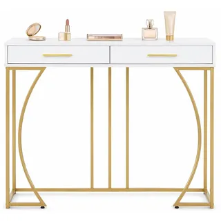 Okwish Konsolentisch 110x85x32 cm Weiß/Gold