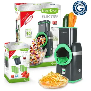 Genius Gemüseschneider Nicer Dicer Electro Deluxe 32 tlg, Gemüsehobel elektrisch, 9 Einsätze, 80 W, Extra-scharfe G-NOX Edelstahlklingen, einfache Reinigung, kompakt