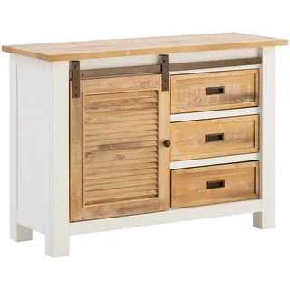 Capera Kommode Schiebetür 110x80x42 Massivholz weiß braun Landhausstil Sideboard