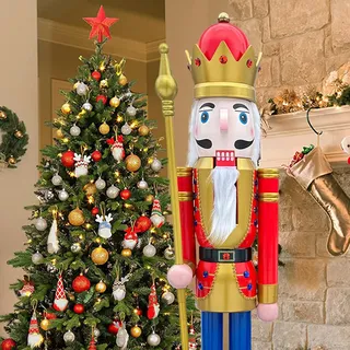 CDL XL150cm Leben größe große/Riesen Rot und Blau Weihnachten Holz Nussknacker König & Soldat Ornament Puppe Geschenk Schaufenster/Haus Nußknacker Dekoration K01