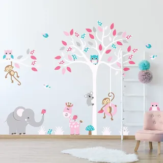 Wandsticker Kinder - Dekoration Babyzimmer Kinder - Aufkleber Jungen Mädchen - Wandaufkleber Tiere im Dschungel - H60 x 80 cm