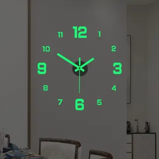 SpirWoRchlan 3D Wanduhr Zum Kleben - DIY Mute MODERN MODERT Grün (Glühen im Dunkeln)