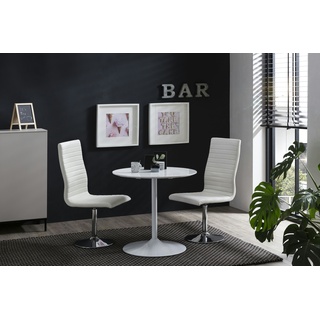 SalesFever Essgruppe 5-tlg. | rund 80 cm | Tischplatte Hochglanz + Gestell Metall | 4x Drehstuhl Kunstleder + Fuß verchromtes Metall | weiß
