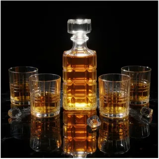 Levandeo® Whiskyglas, Whisky Karaffe Set 900ml 4 Whiskygläser 300ml Geschenkset Dekanter