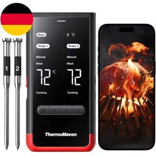Thermomaven P2 Fleischthermometer Kabellos – Wifi & Bluetooth 5.3, 2 Sonden 6 Se