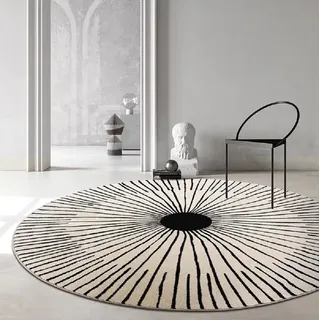 Sedefen Teppich Rund 120 cm Wohnzimmer Flauschig Kurzflor Teppich Schlafzimmer Flauschig Shaggy Teppich rutschfest,Schwarz Weiß Geometrisches Teppich Waschbar