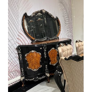 Casa Padrino Luxus Barock Sideboard mit Spiegel Braun / Schwarz / Silber - Luxus Möbel Möbel im Barockstil - Barock Möbel - Barock Einrichtung - Edel & Prunkvoll