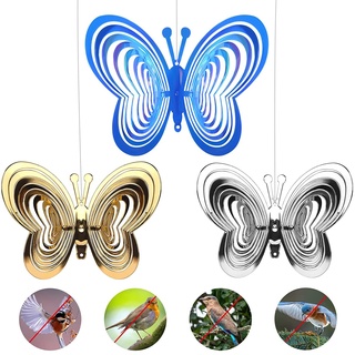 LATRAT 3 Stück Reflektierende Vogelschreck, Schmetterling Abwehr von Vögeln, Vogel Abschreckung, Reflektierende Windspirale Vogelschreck für Balkon und Garten