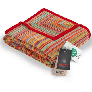 Ibena Malang Wolldecke 150x200 cm - Baumwollmix weich, warm & waschbar, Kuscheldecke Streifen bunt