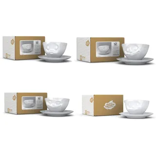 Fiftyeight 4er Tassen-Set GRINSEND & KÜSSEND & GLÜCKLICH & LECKER | weiß | ca. 200 ml