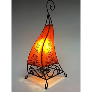 Orientalische Tischlampe Rahaf 50cm Lederlampe Hennalampe Lampe | Marokkanische kleine Tischlampen aus Metall, Lampenschirm aus Leder | Orientalische Dekoration aus Marokko, Farbe Orange