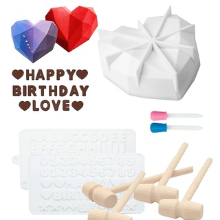 Meajore Herz Silikonform, 3D Herz geformt Kuchen Pfanne, Smash Schokolade Süßigkeiten Herzen mit Holz Hämmer Buchstaben Zahl Tabletts Valentinstag Süßigkeiten (Weiß)