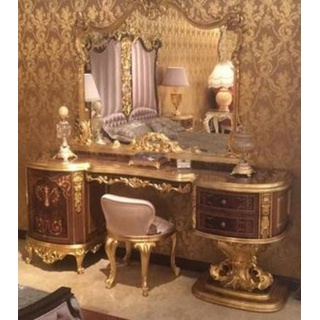 Casa Padrino Kommode Casa Padrino Luxus Barock Schlafzimmer Set Braun / Rosa / Antik Gold - 1 Schminktisch & 1 Spiegel & 1 Hocker - Prunkvolle Schlafzimmer Möbel im Barockstil - Luxus Qualität