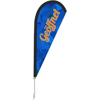 Vispronet Beachflag - Geöffnet versch. Farben ✓ versch. Halterungen ✓ Tropfenform ✓ Höhe 2,04 m ✓ Indoor & Outdoor (mit Erdspieß, Blau-Orange)