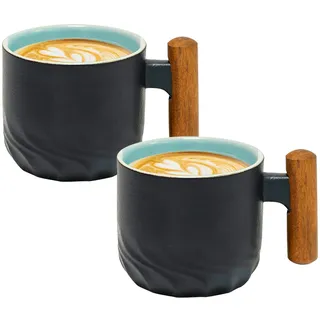 2er Set Espressotassen 70 ml, Premium Espresso Tassen mit Henkel, Mini Teetasse Kaffeetasse aus Keramik, Kleine Kaffeetassen für Espresso, Latte, Tee(Schwarz)