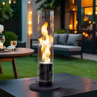 Fiérza Tischkamin 40 cm – Bioethanol Tischfeuer Komplettset für Indoor & Outdoor, rauchfrei & geruchslos, 2-in-1 Design, sofort einsatzbereit - Schwarz