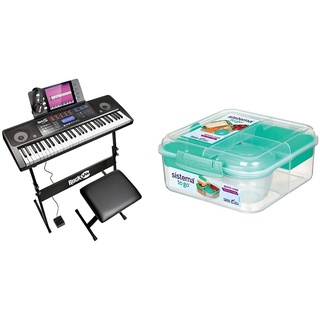 RockJam 61 Key Touch Display Keyboard Piano Kit with Digital Piano Bench & Sistema Bento Box TO GO Brotdose mit Fächern | 1,25 L Lunchbox mit Joghurt-/Fruchtbehälter