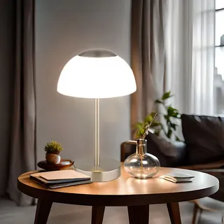 Tischleuchte mit Touchdimmer LED Nachttischlampe Akku Tischlampe Wohnzimmerlampe, Metall nickel matt Glas opal, 2,5W 150lm warmweiß-kaltweiß, DxH 15x28 cm