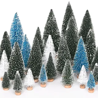 Waipfaru Weihnachtsdekorationen, 30 Stück, blaue Flaschenbürste, Weihnachtsbäume, weiße Mini-Weihnachtsbäume, Miniatur-Kieferbäume für Weihnachten, Tischbasteln, Innenbereich, Tischdekoration (blau