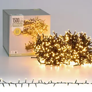 ECD Germany LED Cluster Lichterkette Extra Warmweiß 1500 30m 8 Programmen, IP44, für Innen und Außen, Clusterlichterkette Büschellichterkette Weihnachtsbaum Weihnachtsbeleuchtung Deko Weihnachten