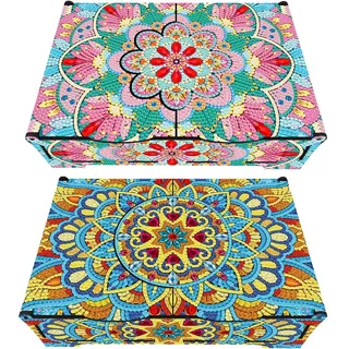 CXINLky Diamond Art Painting Aufbewahrungsbox, Kreatives Diamond Art Holz Box, DIY Mandala Diamond Art Painting Schmuckkästchen Aufbewahrungsbox mit Holzdeckel-2 Stuck-A