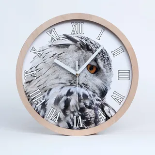 Tulup Holzuhr ⌀ 30cm Modern Runde Dekoration Uhr Holz Wanduhr Stille Uhren Weiße Uhrzeiger - Weiße Eule