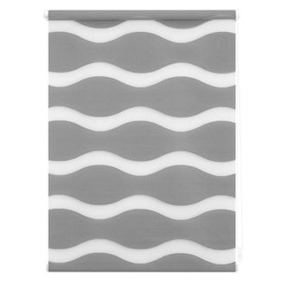 Lichtblick Rollo Welle, Klemmfix, ohne Bohren, 100 x 150 cm, Doppelrollo, grau, halbtransparent