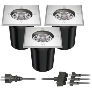 ledscom.de Bodeneinbaustrahler Edelstahl 11,0 cm 3er Set weiß