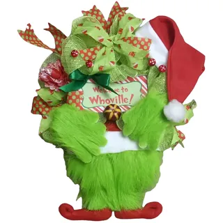 Grinch Weihnachtskranz - Plüsch Haustür Deko Mit Beeren Und Tannenzapfen - Künstliche Girlande Für Garten, Zuhause Und Festival
